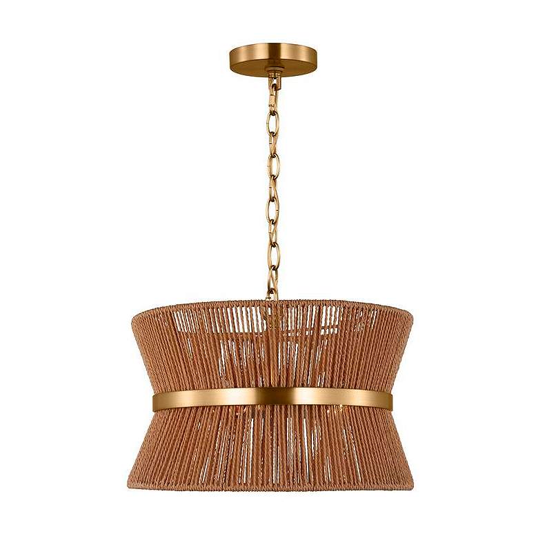 Image 3 Thurlo 14 1/4"W Satin Brass and Natural Abaca Pendant Light more views