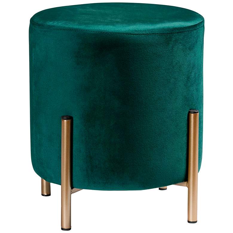 Image 2 Thurman Green Velvet Fabric Round Ottoman