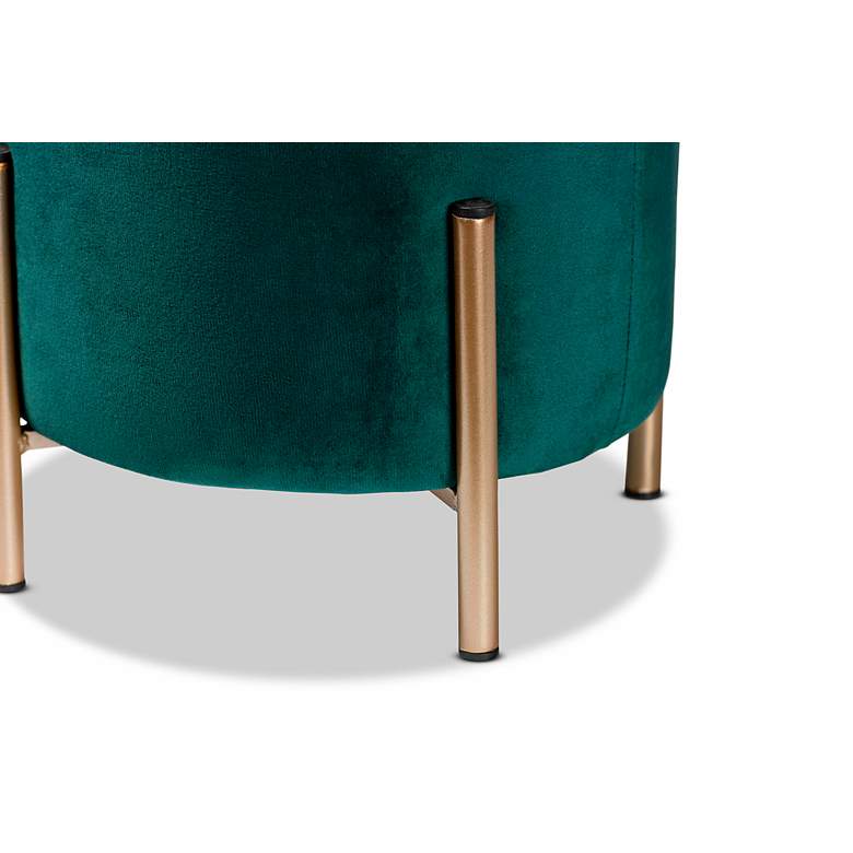 Image 3 Thurman Green Velvet Fabric Round Ottoman more views