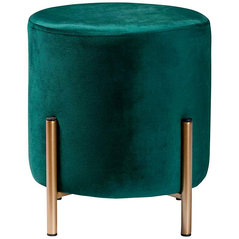 Image 6 Thurman Green Velvet Fabric Round Ottoman more views