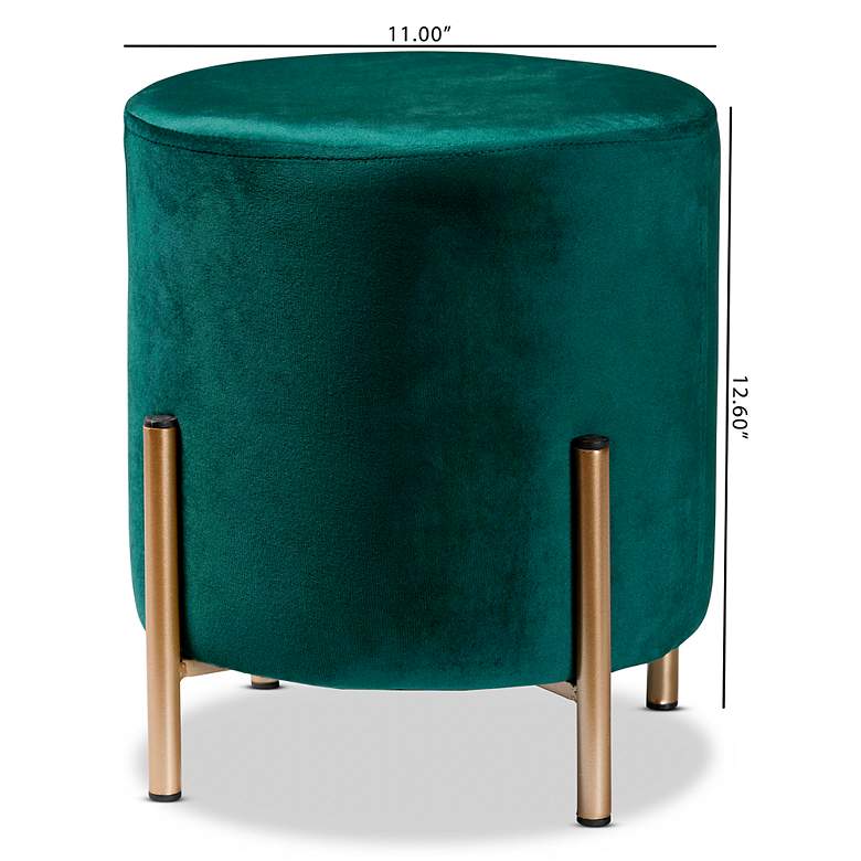 Image 7 Thurman Green Velvet Fabric Round Ottoman more views