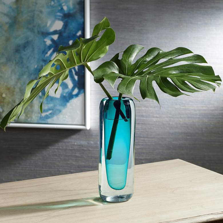 Tia 13&quot; High Dark Teal Modern Glass Vase