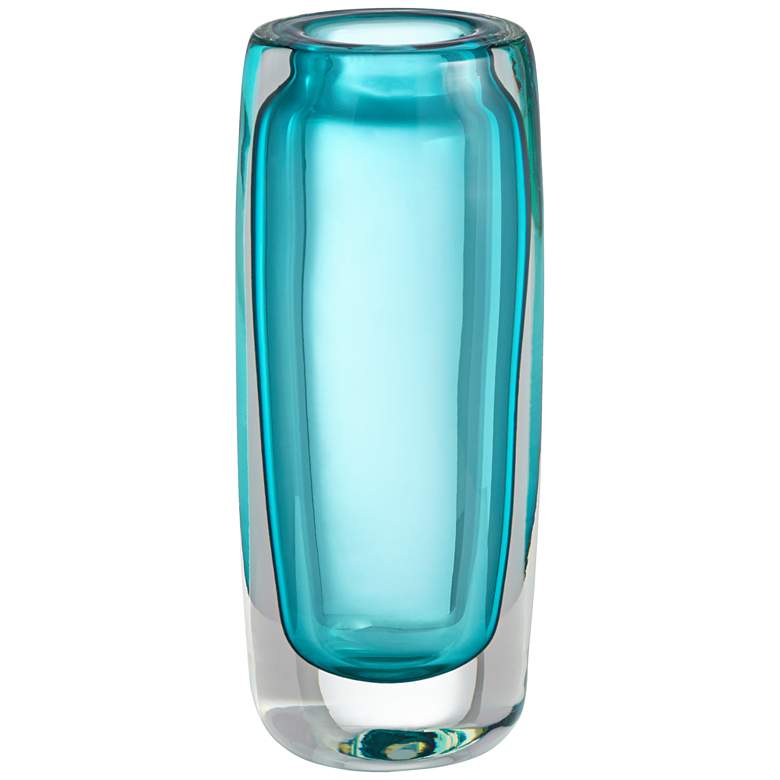 Tia 9 1/2&quot; High Green-Blue Modern Glass Vase more views