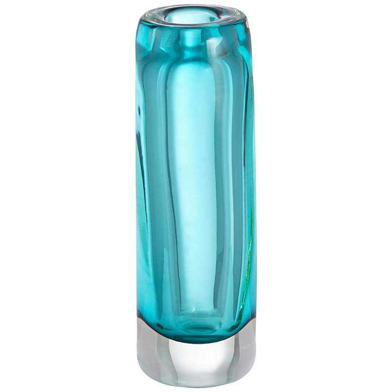 Tia 9 1/2&quot; High Green-Blue Modern Glass Vase more views