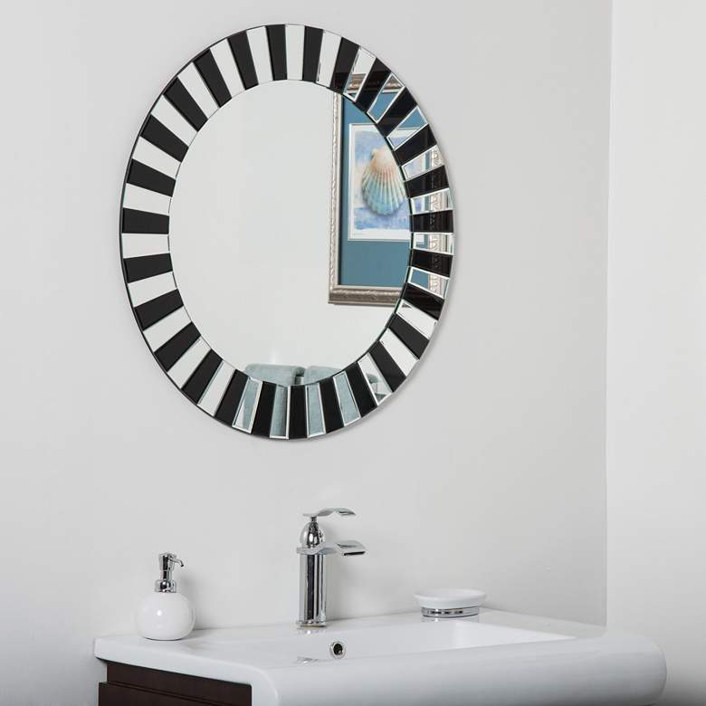 Image 1 Tiara Black Glass 27 1/2" Round Frameless Bathroom Mirror