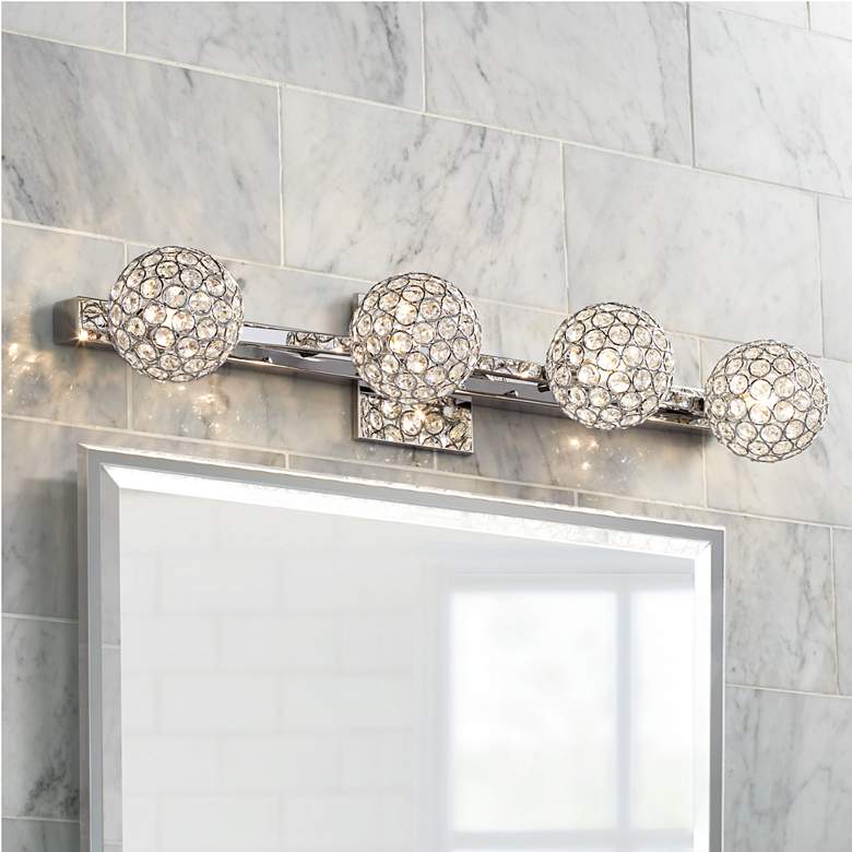 Image 1 Tiara Crystal Sphere 28" Wide 4-Light Chrome Bath Light