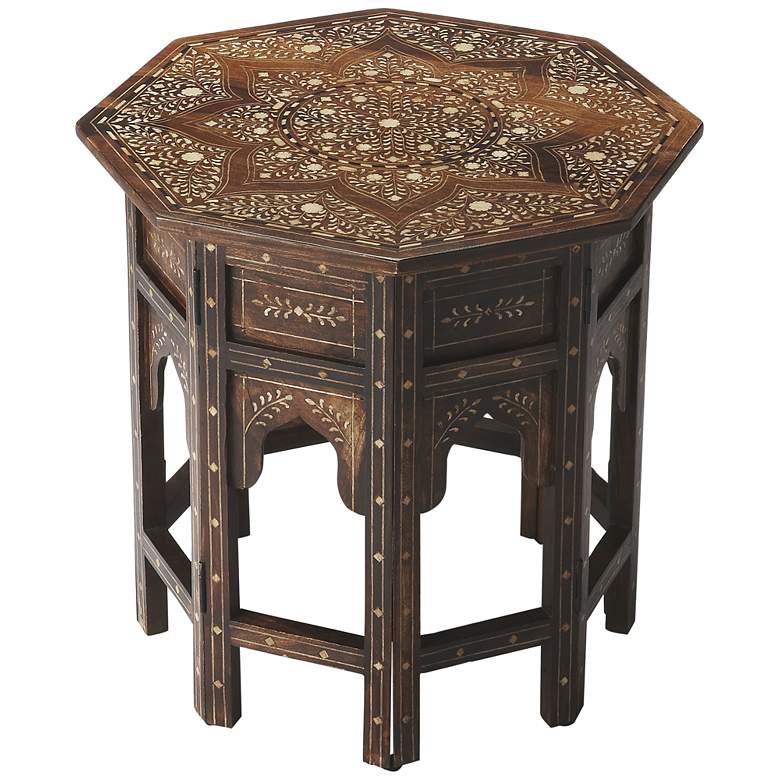 Image 1 Tibet 20" Wide Wood and Bone Inlay Octagonal Accent Table
