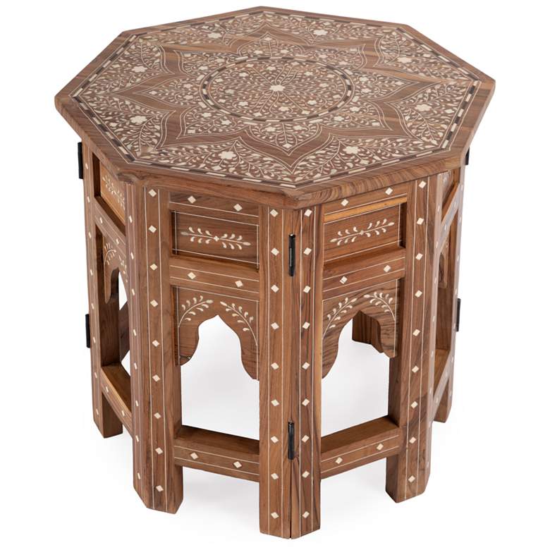 Image 1 Tibet 20 inch Wide Wood and Bone Inlay Octagonal Accent Table