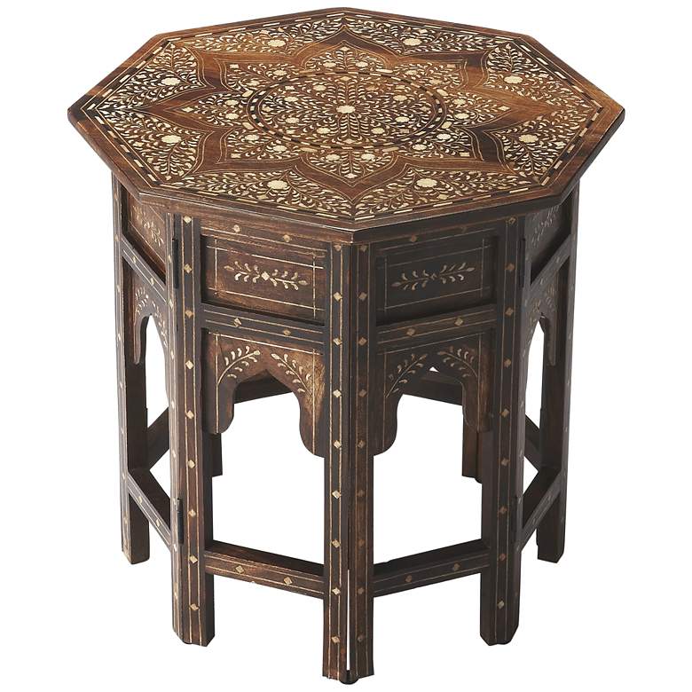 Image 2 Tibet 20 inch Wide Wood and Bone Inlay Octagonal Accent Table more views