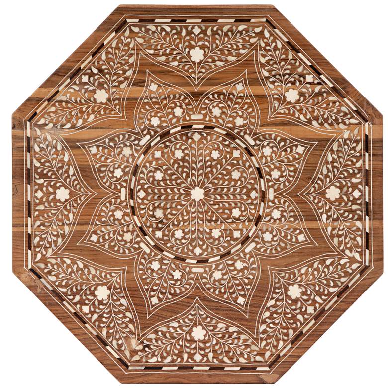 Image 2 Tibet 20 inch Wide Wood and Bone Inlay Octagonal Accent Table more views