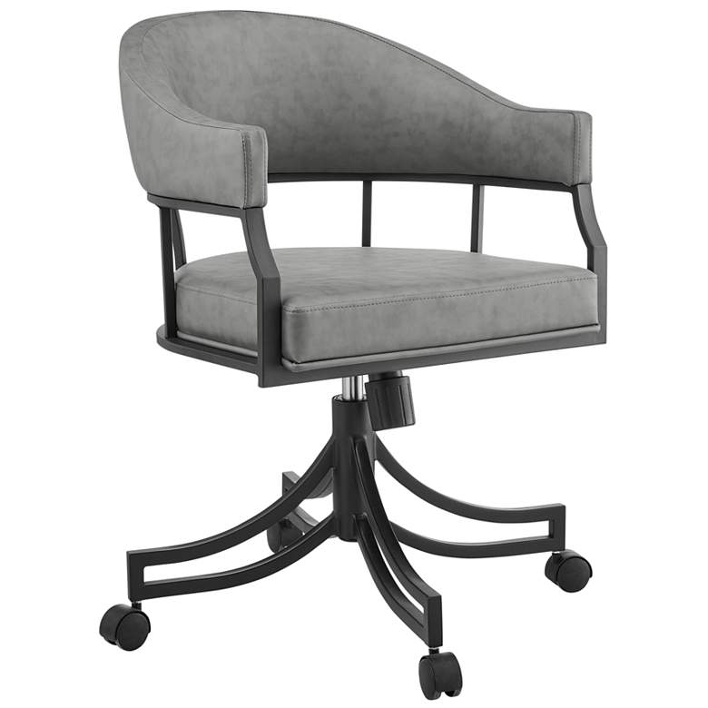 Image 1 Tibet Swivel Rolling Dining Chair in Iron and Vintage Gray Faux Leather
