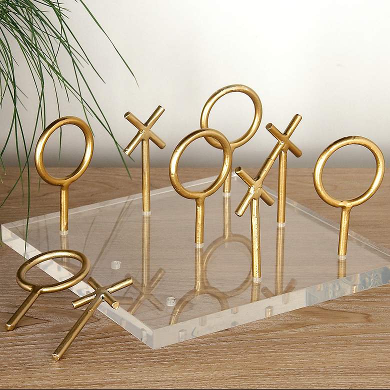 Image 1 Tic-Tac-Toe Game Set 8 inchW Polished Gold Table Decor Sculpture
