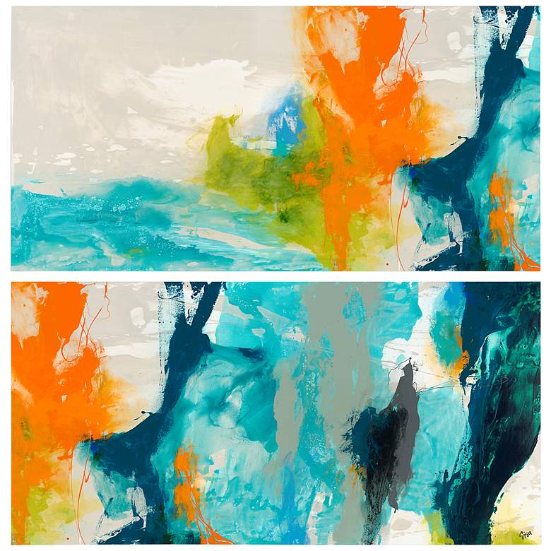 Image 3 Tidal Abstract 48" Wide 2-Piece Glass Graphic Wall Art Set