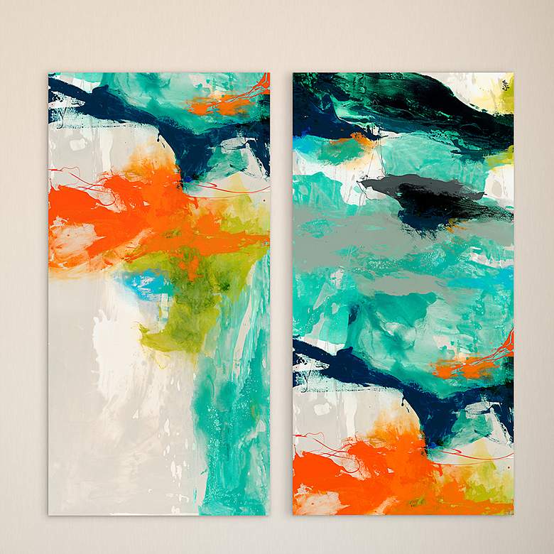Image 2 Tidal Abstract 48 inch Wide 2-Piece Glass Graphic Wall Art Set