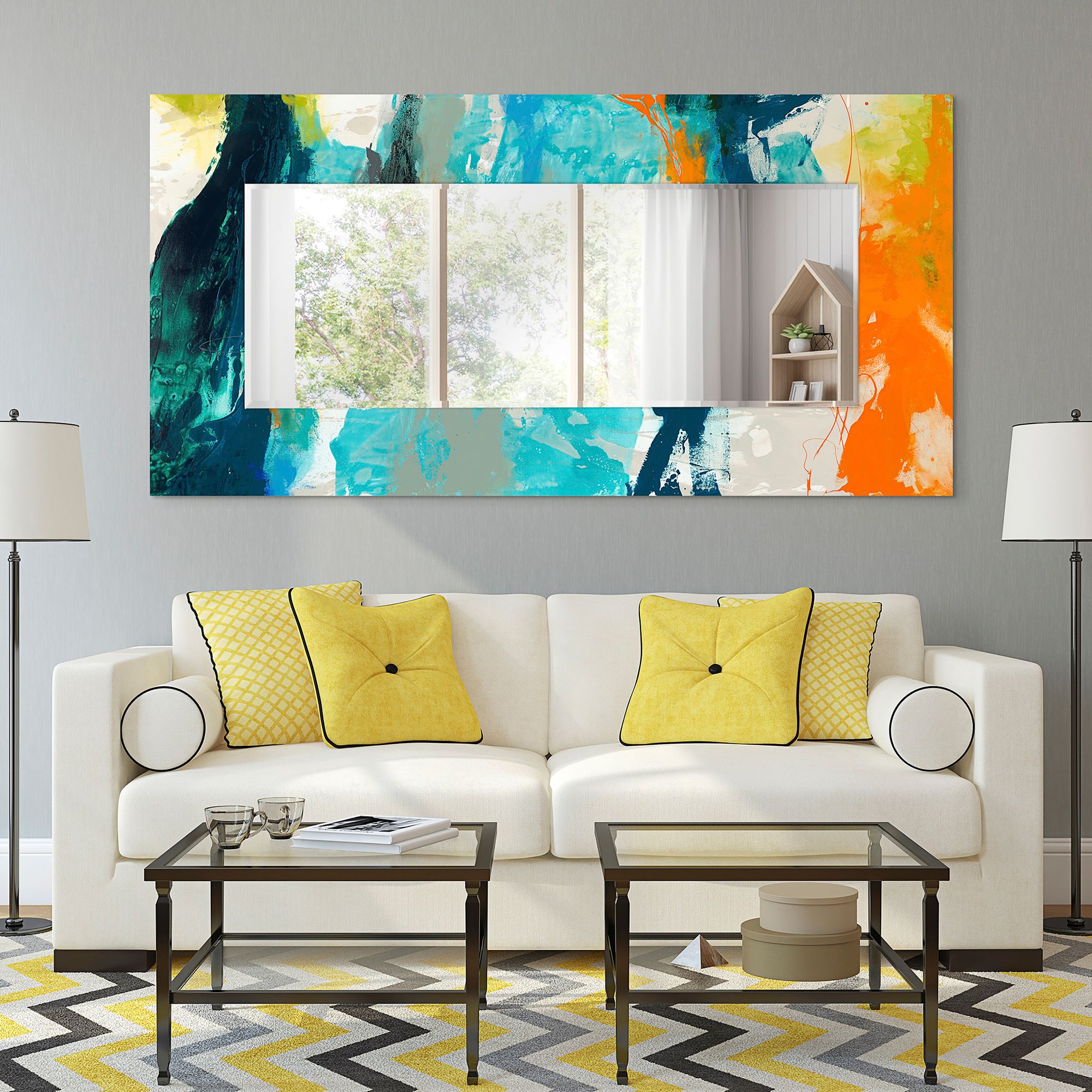 Tidal Abstract Art Glass 36" x 72" Rectangular Wall Mirror in scene