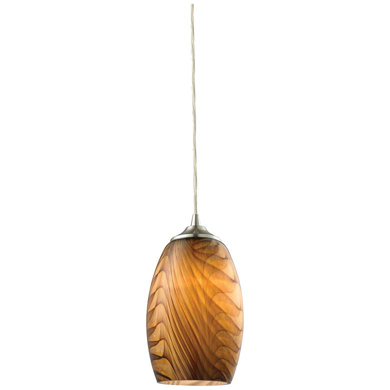 Image 1 Tidewaters 5 Wide 1-Light Pendant Satin Nickel with Amber Glass
