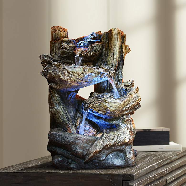 Image 1 Tiered Log LED Indoor - Outdoor 14" High Tabletop Fountain