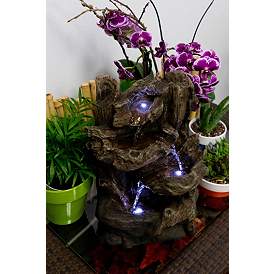 Image3 of Tiered Log LED Indoor - Outdoor 14" High Tabletop Fountain more views