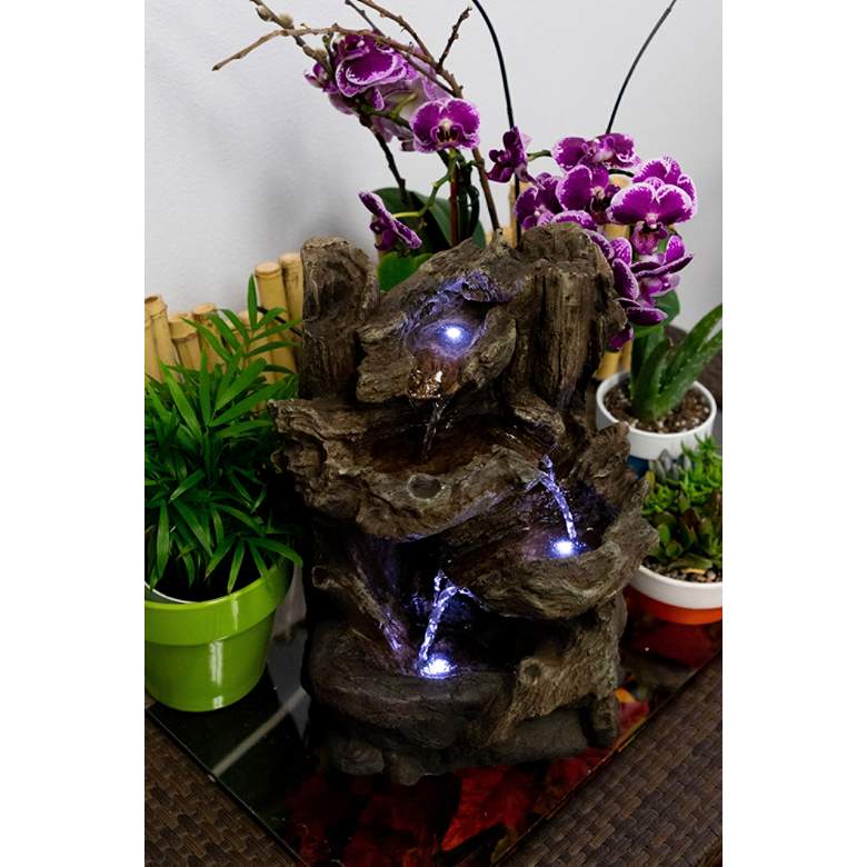 Image 3 Tiered Log LED Indoor - Outdoor 14 inch High Tabletop Fountain more views