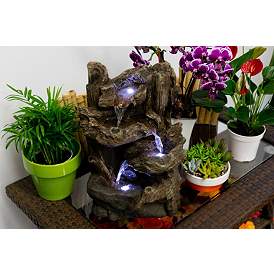 Image4 of Tiered Log LED Indoor - Outdoor 14" High Tabletop Fountain more views