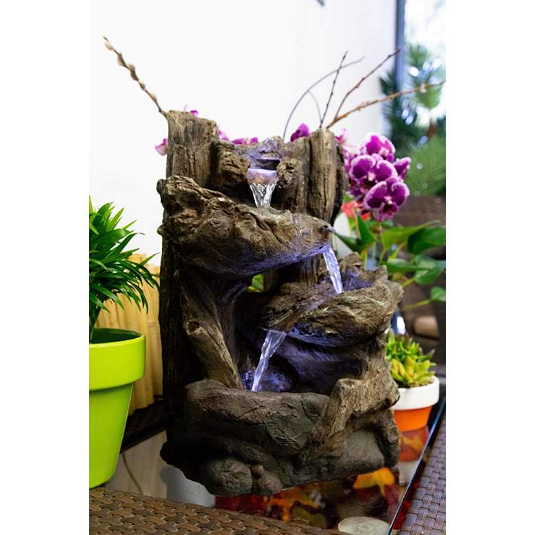 Image 5 Tiered Log LED Indoor - Outdoor 14 inch High Tabletop Fountain more views