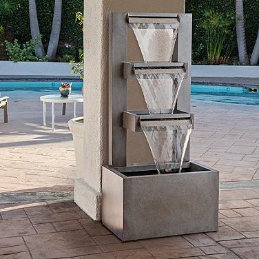 Tiered Waterfall 43"H Gray Modern Outdoor Standing Fountain