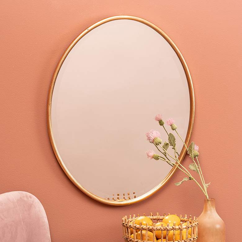 Image 1 Tiffanee Shiny Gold Metal 22 1/4 inch x 28 inch Oval Wall Mirror