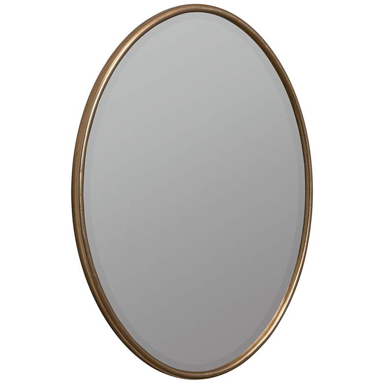 Image 3 Tiffanee Shiny Gold Metal 22 1/4 inch x 28 inch Oval Wall Mirror more views