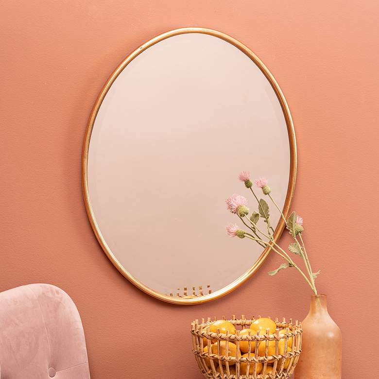 Image 5 Tiffanee Shiny Gold Metal 22 1/4 inch x 28 inch Oval Wall Mirror more views