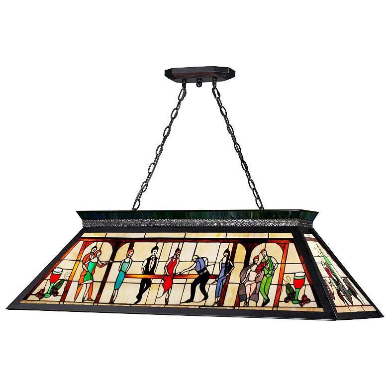 Image 1 Tiffany Billiard 43 3/4"W Black Multi-Color 4-Light Pendant