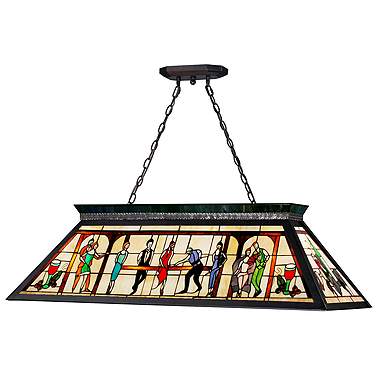 Tiffany Billiard 43 3/4"W Black Multi-Color 4-Light Pendant