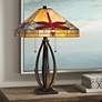 Tiffany Dark Bronze Dragon Fly Art Glass Accent Table Lamp