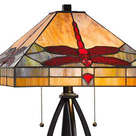 Image4 of Tiffany Dark Bronze Dragon Fly Art Glass Accent Table Lamp more views