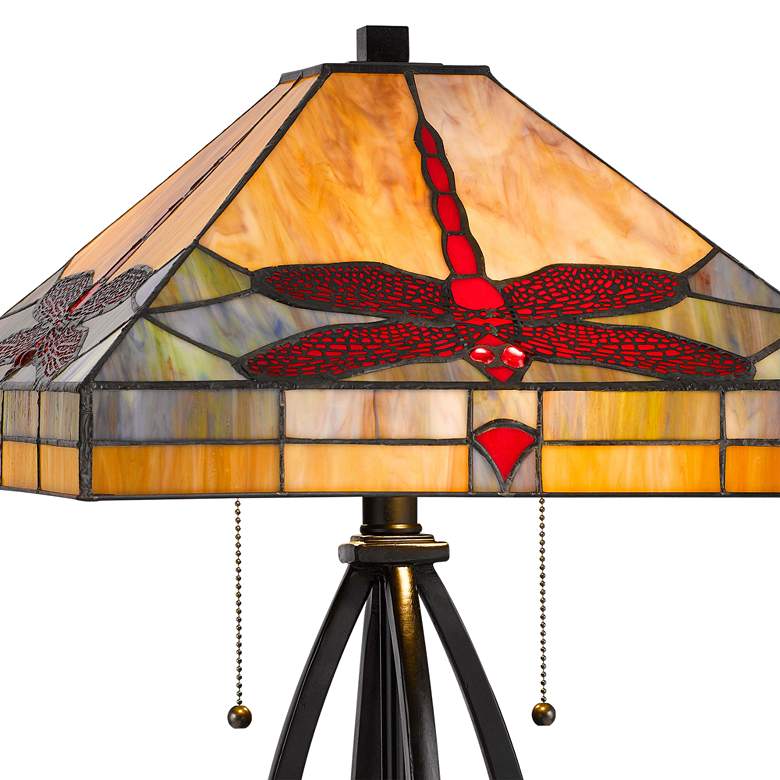 Image 4 Tiffany Dark Bronze Dragon Fly Art Glass Accent Table Lamp more views