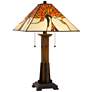 Tiffany Faux Wood Fiery Orange Art Glass Accent Table Lamp