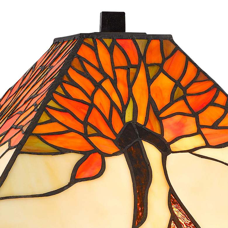 Image 3 Tiffany Faux Wood Fiery Orange Art Glass Accent Table Lamp more views