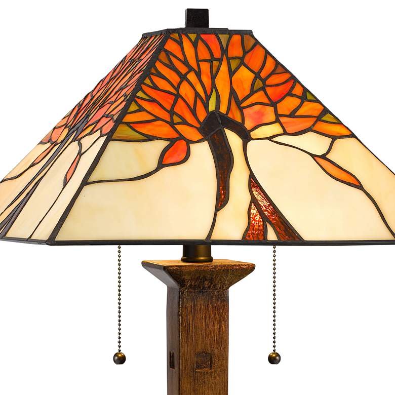 Image 4 Tiffany Faux Wood Fiery Orange Art Glass Accent Table Lamp more views