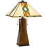 Tiffany Faux Wood Stained Art Glass Accent Table Lamp