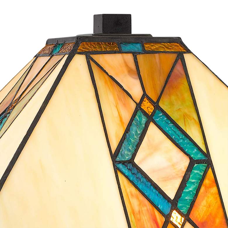 Image 3 Tiffany Faux Wood Stained Art Glass Accent Table Lamp more views