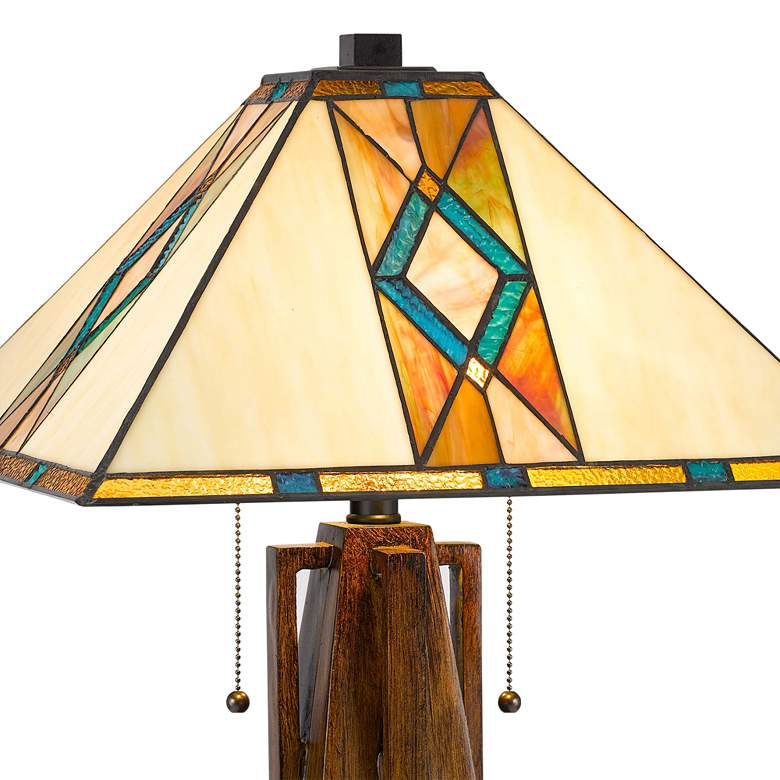 Image 4 Tiffany Faux Wood Stained Art Glass Accent Table Lamp more views