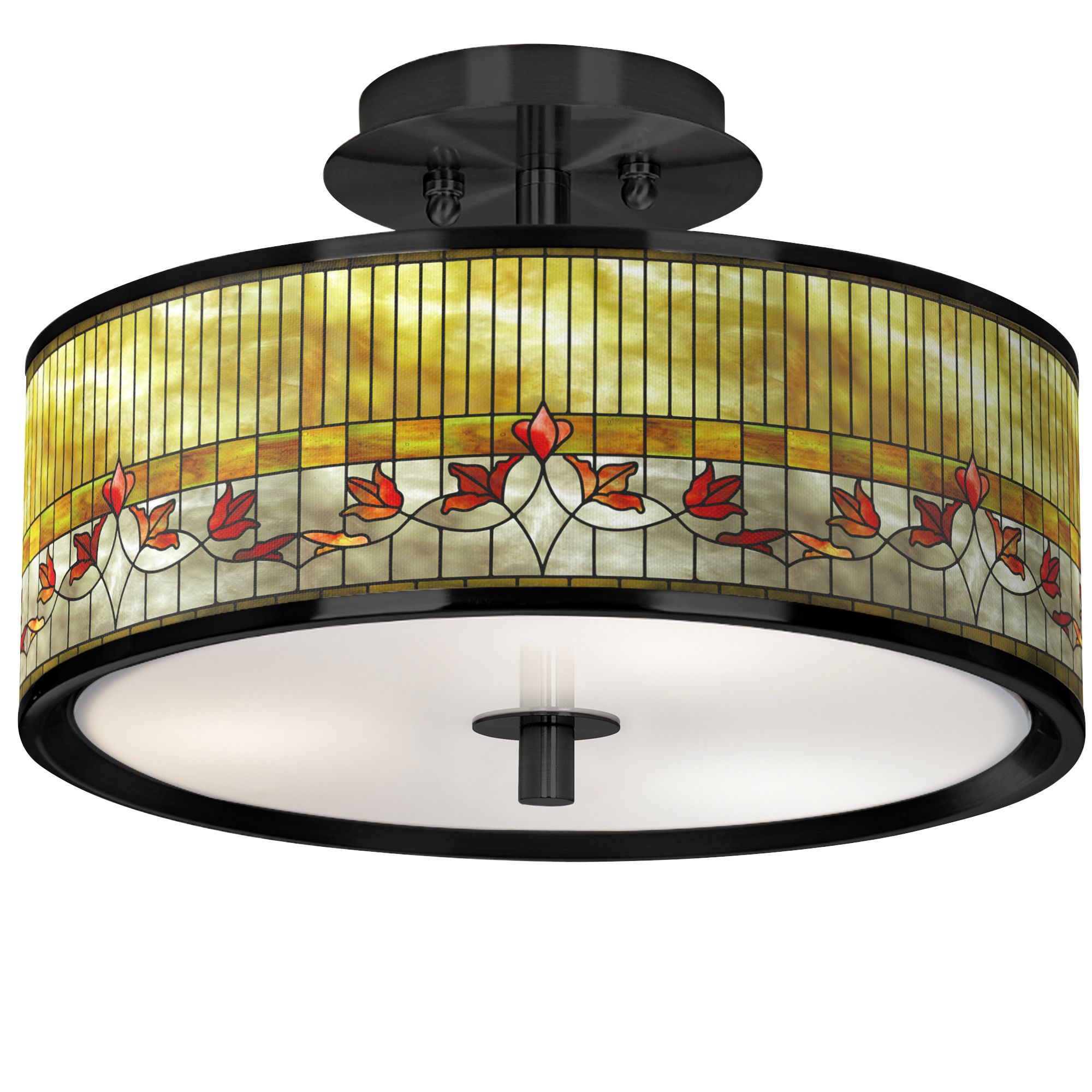 Image Tiffany Lily Black 14" Wide Ceiling Light