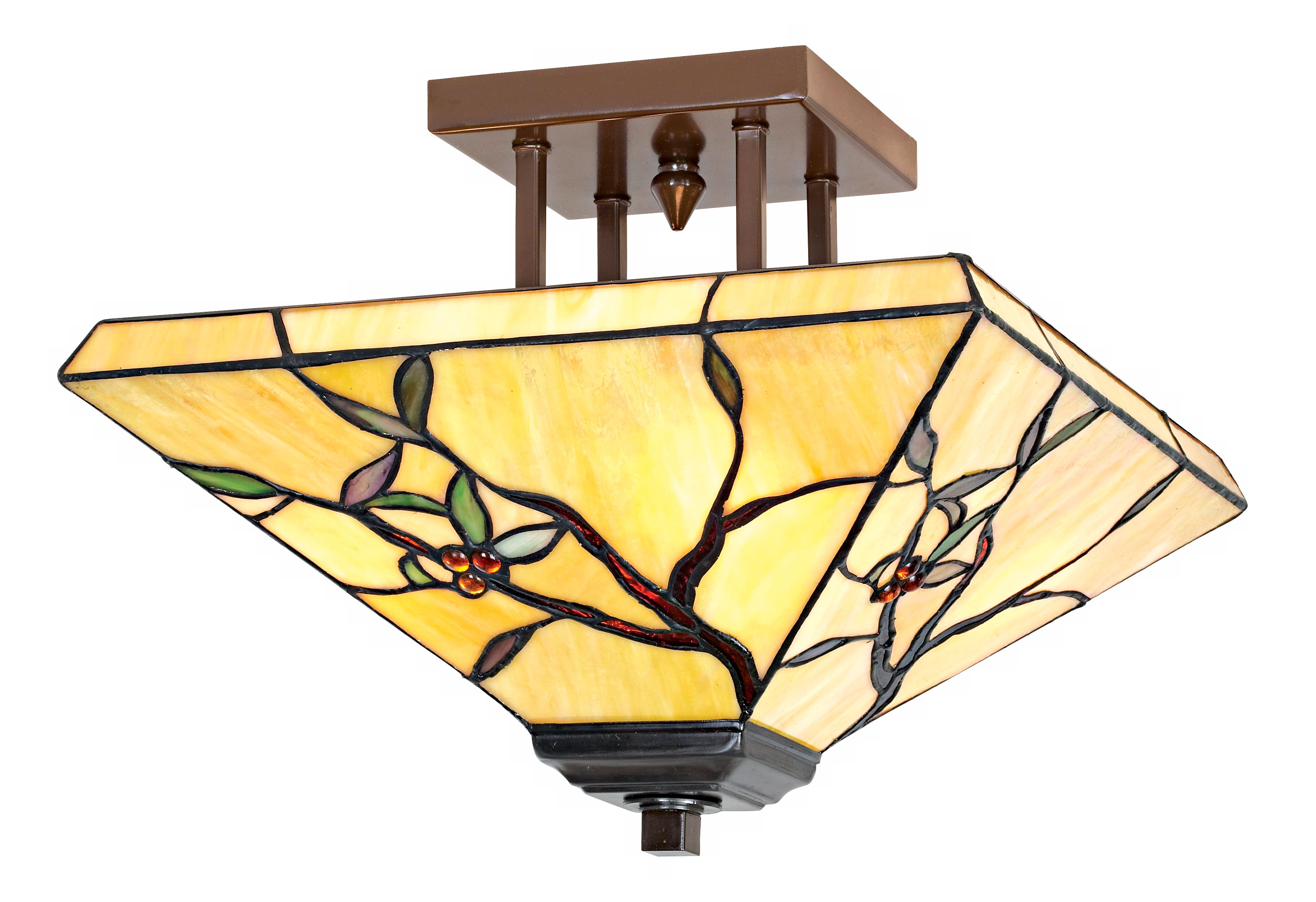 Tiffany Mission Olive Leaf 14" Wide Ceiling Light Fixture