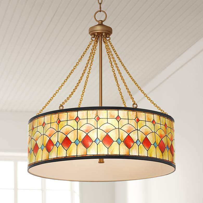 Image 1 Tiffany Reds Dana Antique Brass Pendant Light