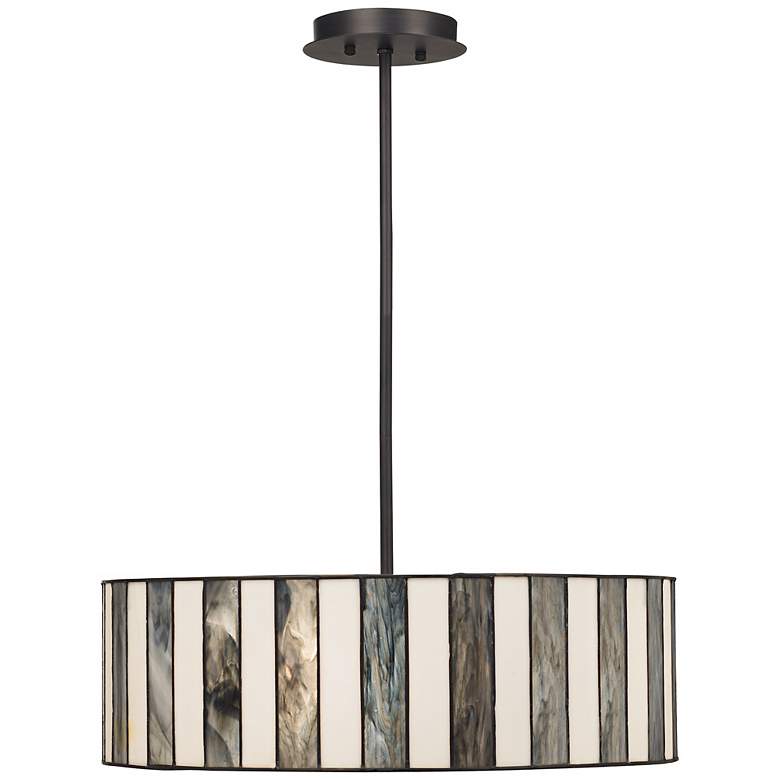 Image 3 Tiffany Style 20 inch Wide Striped Art Glass Pendant Light more views