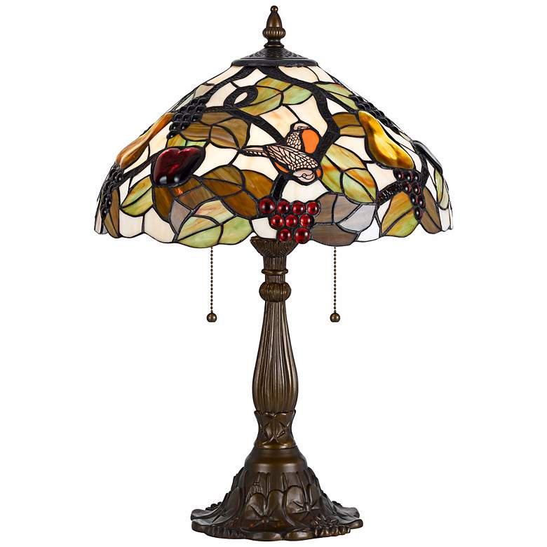 Image 1 Tiffany-Style Bird and Leaf Antique Brass Table Lamp