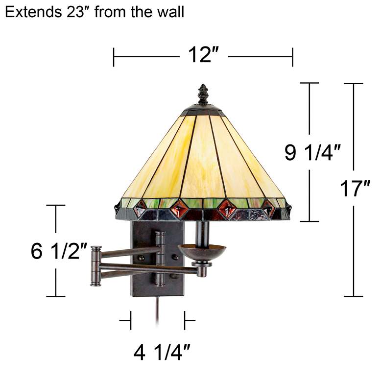 Tiffany-Style Glass Panel Plug-In Swing Arm Wall Lamp more views