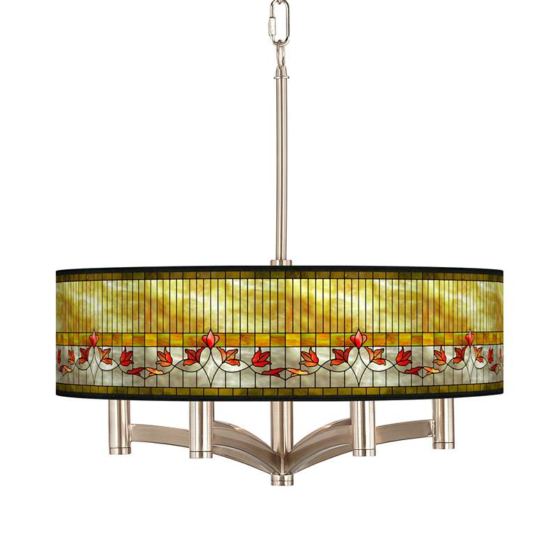 Image 1 Tiffany-Style Lily Ava 6-Light Nickel Pendant Chandelier