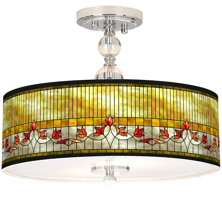 Image 1 Tiffany-Style Lily Giclee 16" Wide Semi-Flush Ceiling Light