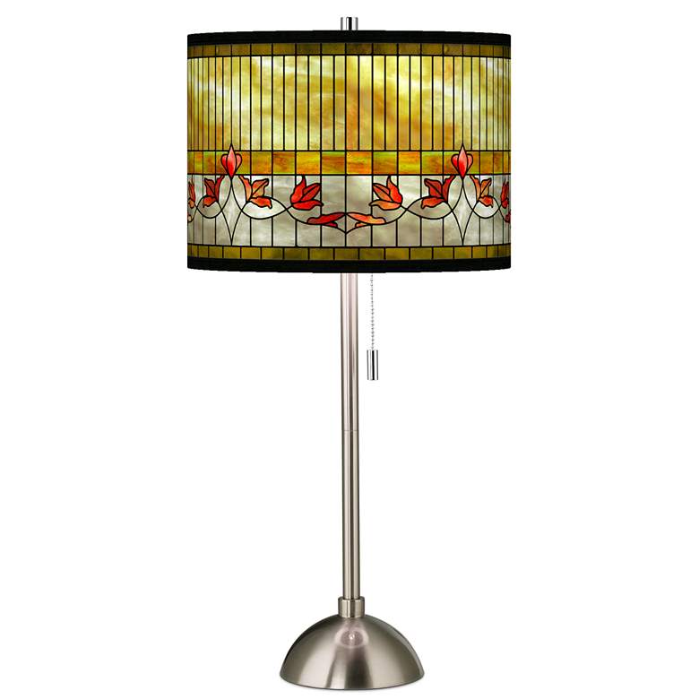 Image 2 Tiffany-Style Lily Giclee Brushed Nickel Table Lamp