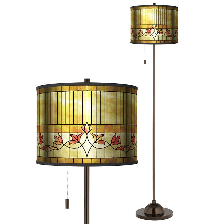 Image 1 Tiffany-Style Lily Gold Metallic Giclee Bronze Club Floor Lamp